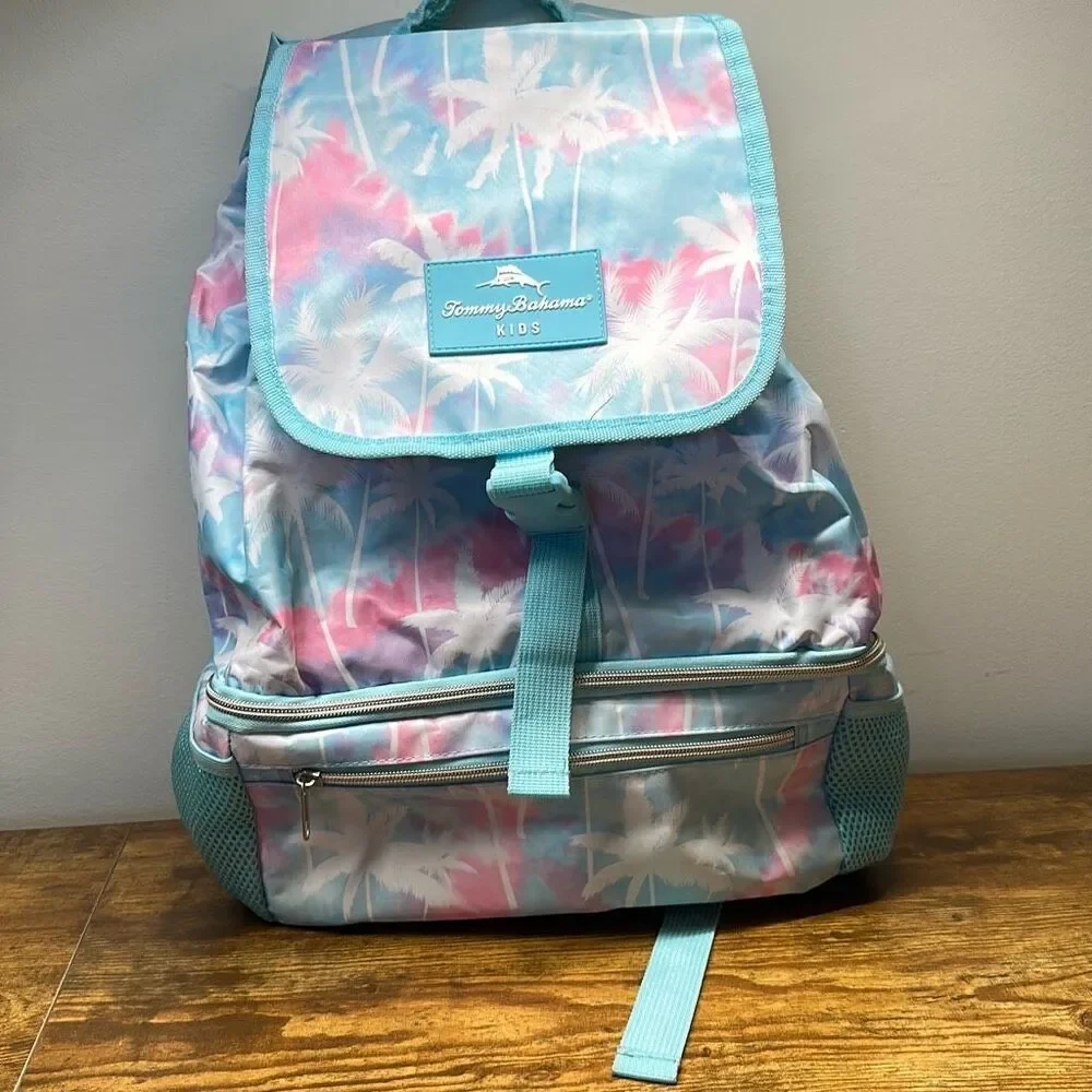 Tommy Bahama Back Bag Backpack Book Bag Palm Tree 2 in 1 Cooler Pink Blue